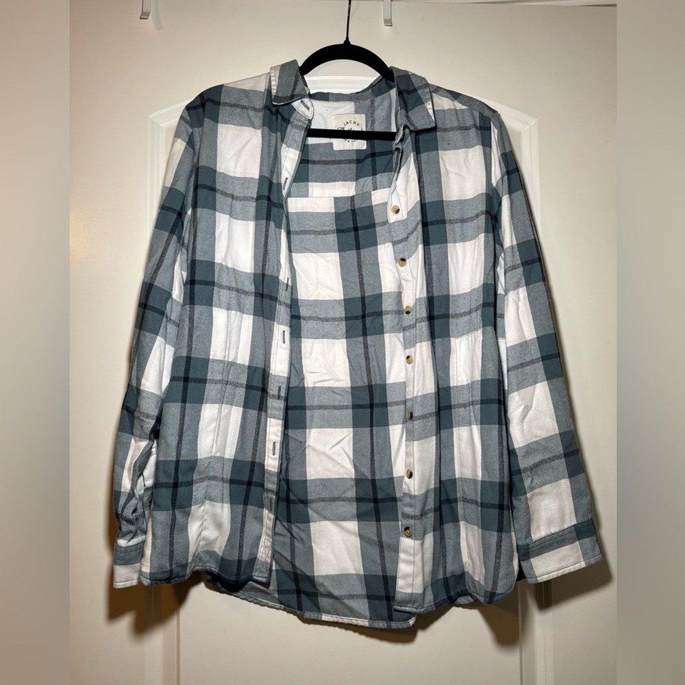 JACHS Girlfriend Blue and White Plaid Button Down Shirt